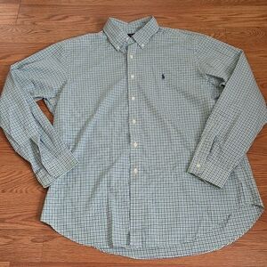 Ralph Lauren Button Down Shirt Men's XL Blue Green Check Classic Fit Long Sleeve